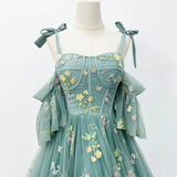 Dusty Green Tulle Lace Long Prom Dresses, Green Formal Evening Dress HZ1024