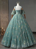 Dusty Green Tulle Lace Long Prom Dresses, Green Formal Evening Dress HZ1024
