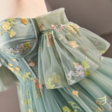 Dusty Green Tulle Lace Long Prom Dresses, Green Formal Evening Dress HZ1024