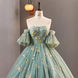 Dusty Green Tulle Lace Long Prom Dresses, Green Formal Evening Dress HZ1024