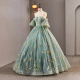 Dusty Green Tulle Lace Long Prom Dresses, Green Formal Evening Dress HZ1024