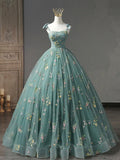 Dusty Green Tulle Lace Long Prom Dresses, Green Formal Evening Dress HZ1024