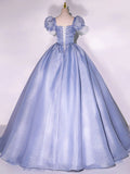 Tulle Long Prom Dress, Tulle Blue Sweet 16 Dress HZ1024