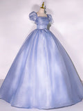 Tulle Long Prom Dress, Tulle Blue Sweet 16 Dress HZ1024
