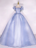 Tulle Long Prom Dress, Tulle Blue Sweet 16 Dress HZ1024