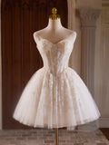 Sweetheart Neck Tulle Lace Light Champagne Short Prom Dress HZ1024