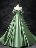 Satin Green Long Prom Dress, Green Formal Evening Dress HZ1024