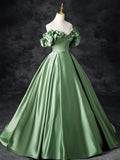 Satin Green Long Prom Dress, Green Formal Evening Dress HZ1024