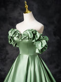 Satin Green Long Prom Dress, Green Formal Evening Dress HZ1024