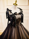 Black Tulle Lace Long Prom Dresses, Black Long Evening Dresses HZ1024