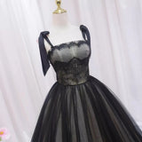 Black Tulle Lace Long Prom Dresses, Black Long Evening Dresses HZ1024