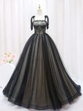 Black Tulle Lace Long Prom Dresses, Black Long Evening Dresses HZ1024