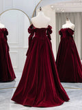 Burgundy Velvet Long Prom Dress, Burgundy Evening Dresses HZ1024