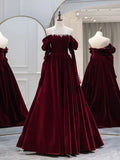 Burgundy Velvet Long Prom Dress, Burgundy Evening Dresses HZ1024