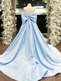 A-Line Satin Blue Long prom Dress, Blue Long Formal Dress HZ1024