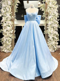 A-Line Satin Blue Long prom Dress, Blue Long Formal Dress HZ1024