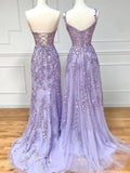 Lace Long Prom Dress, Purple Lace Evening Dresses HZ1024