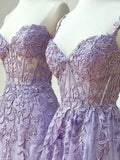 Lace Long Prom Dress, Purple Lace Evening Dresses HZ1024