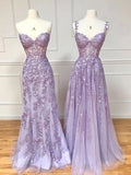 Lace Long Prom Dress, Purple Lace Evening Dresses HZ1024