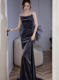 Mermaid Velvet Long Prom Dresses, Velvet Formal Evening Dresses HZ1024