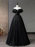 Off Shoulder Tulle Long Prom Dress, Black Formal Evening Dresses HZ1024