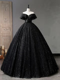 Off Shoulder Tulle Long Prom Dress, Black Formal Evening Dresses HZ1024