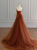 Mermaid Satin Brown Long Prom Dress, Brown Long Evening Dress HZ1024