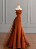 Mermaid Satin Brown Long Prom Dress, Brown Long Evening Dress HZ1024