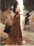 Mermaid Satin Brown Long Prom Dress, Brown Long Evening Dress HZ1024