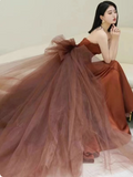Mermaid Satin Brown Long Prom Dress, Brown Long Evening Dress HZ1024