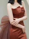 Mermaid Satin Brown Long Prom Dress, Brown Long Evening Dress HZ1024