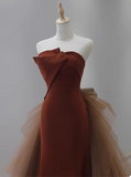Mermaid Satin Brown Long Prom Dress, Brown Long Evening Dress HZ1024