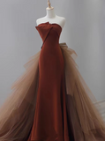 Mermaid Satin Brown Long Prom Dress, Brown Long Evening Dress HZ1024