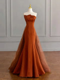 Mermaid Satin Brown Long Prom Dress, Brown Long Evening Dress HZ1024