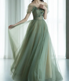Green Tulle Long Prom Dresses, Green Formal Evening Dresses HZ1024