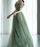 Green Tulle Long Prom Dresses, Green Formal Evening Dresses HZ1024
