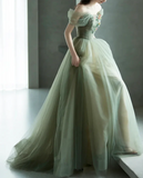 Green Tulle Long Prom Dresses, Green Formal Evening Dresses HZ1024
