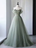 Green Tulle Long Prom Dresses, Green Formal Evening Dresses HZ1024
