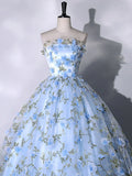 Tulle 3 D Applique Long Prom Dress, Blue Formal Evening Dress HZ1024