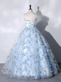 Tulle 3 D Applique Long Prom Dress, Blue Formal Evening Dress HZ1024