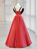 Watermelon Red Satin Long Prom Dress, Long Formal Dress HZ1024