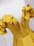 Off Shoulder Satin Yellow Long Prom Dress, Yellow Formal Dress HZ1024