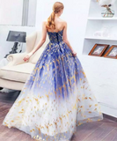 Tulle Blue Long Prom Dress, Blue Tulle Long Evening Dresses HZ1024