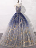 Tulle Blue Long Prom Dress, Blue Tulle Long Evening Dresses HZ1024