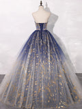 Tulle Blue Long Prom Dress, Blue Tulle Long Evening Dresses HZ1024