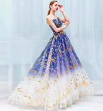 Tulle Blue Long Prom Dress, Blue Tulle Long Evening Dresses HZ1024