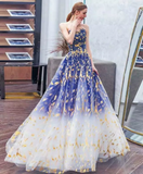 Tulle Blue Long Prom Dress, Blue Tulle Long Evening Dresses HZ1024