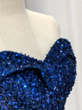 Off Shoulder Sequin Blue Long prom Dress, Blue Sequin Long Evening Dress HZ1024