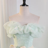Off Shoulder Tulle Green Long Prom Dress, Green Lace Long Sweet 16 Dress HZ1024