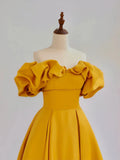 Off Shoulder Yellow Long Prom Dress, Yellow Long Graduation Dress HZ1024